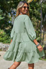 Green Floral Embroidery Tiered Ruffle Hem Dress