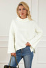 White Expose Seam Turtle Neck Side Slit Oversized Sweater