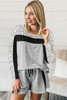 Gray Leopard Colorblock Patchwork Pullover and Shorts Set