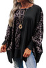 Black Leopard Patchwork Bishop Sleeve Slit Sweatshirt