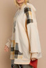 Khaki Plaid Patchwork Kangaroo Pocket Oversized Hoodie