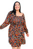 Multicolor Plus Size Smocked Long Sleeve Floral Dress