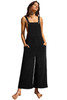 Black Solid Color Corduroy Wide Leg Bib Overalls