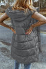 Dark Grey Hooded Long Quilted Vest Coat