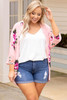 Pink Plus Size Floral Print Kimono