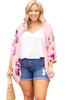 Pink Plus Size Floral Print Kimono