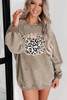 Khaki Leopard Halloween Pumpkin Graphic Corded Sweatshirt