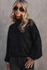 Black Turtleneck Drop Shoulder Bubble Sleeve Knit Sweater Black Turtleneck Drop Shoulder Bubble Sleeve Knit Sweater
