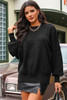 Black Oversized Drop Shoulder Bubble Sleeve Pullover Sweater