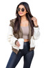 Brown Colorblock Hooded Zip-Up Pocketed Sherpa Jacket