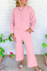 Pink Solid Quilted Pullover and Pants Outfit