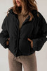 Black Zip Up Drawstring Hem Puffer Coat