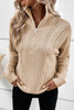 Apricot Zipped Stand Collar Cable Knit Sweater