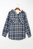 Blue Plaid Pattern Sherpa Lined Hooded Shacket