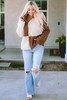 Brown Color Block Sherpa Button Up Jacket