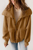 Brown Button Flap Pocket Spread Collar Fleece Jacket