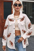 Beige Bubble Gum Texture Sequined Football Shacket Beige Bubble Gum Texture Sequined Football Shacket