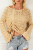 Khaki Hollowed Knit Asymmetric Drawstring Sweater