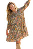 Multicolor Buttoned Crew Neck 3/4 Sleeve Floral Dress