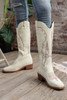 Bright White Leather Embroidered Western Cowgirl Boots