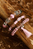 Light Pink Butterfly Beaded Tassel Multi-layered Bracelet