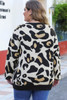 Leopard Ribbed Trim Pocketed Plus Size Sweater