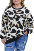 Leopard Ribbed Trim Pocketed Plus Size Sweater