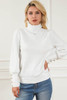 White Button Ribbed Puff Sleeve High Neck Sweater