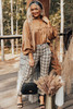 Brown Puff Sleeve Collared Pleated Babydoll Blouse
