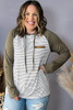 Green Striped Raglan Sleeve Buttoned Pocket Plus Size Hoodie