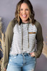 Green Striped Raglan Sleeve Buttoned Pocket Plus Size Hoodie