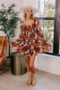 Multicolour Smocked High Waist Long Sleeve Floral Dress