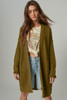 Green Exposed Seam Mixed Knit Drop Shoulder Cardigan