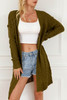 Green Exposed Seam Mixed Knit Drop Shoulder Cardigan