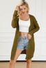 Green Exposed Seam Mixed Knit Drop Shoulder Cardigan