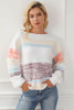 Multicolor Colorblock Striped Bishop Sleeve Fuzzy Sweater