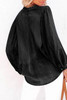 Black Split V-Neck Balloon Sleeve Ruched Denim Top