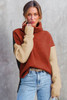 Clay Red Color Block Turtle Neck Drop Shoulder Knit Sweater
