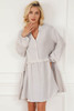 Apricot Frill Trim Half Buttoned Textured Dress