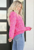 Dark Pink Colorful Spots Knitted V Neck Casual Sweater