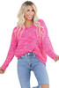 Dark Pink Colorful Spots Knitted V Neck Casual Sweater