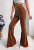 Chestnut Solid Color High Waist Flare Corduroy Pants