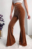 Chestnut Solid Color High Waist Flare Corduroy Pants