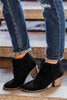 Black Criss Cross Slip-on Point Toe Heeled Boots
