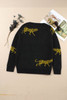 Black Cheetah Pattern Knit Round Neck Sweater