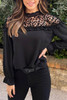Black Leopard Mesh Splicing Ruffle Long Sleeve Blouse Black Leopard Mesh Splicing Ruffle Long Sleeve Blouse