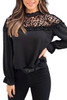 Black Leopard Mesh Splicing Ruffle Long Sleeve Blouse Black Leopard Mesh Splicing Ruffle Long Sleeve Blouse