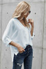 V Neck 3/4 Sleeve High Low Hem Shirt
