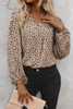 Khaki Leopard Print V Neck Puff Sleeve Blouse