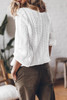 White Solid Cable Knit V-Neck Puff Sleeve Cardigan